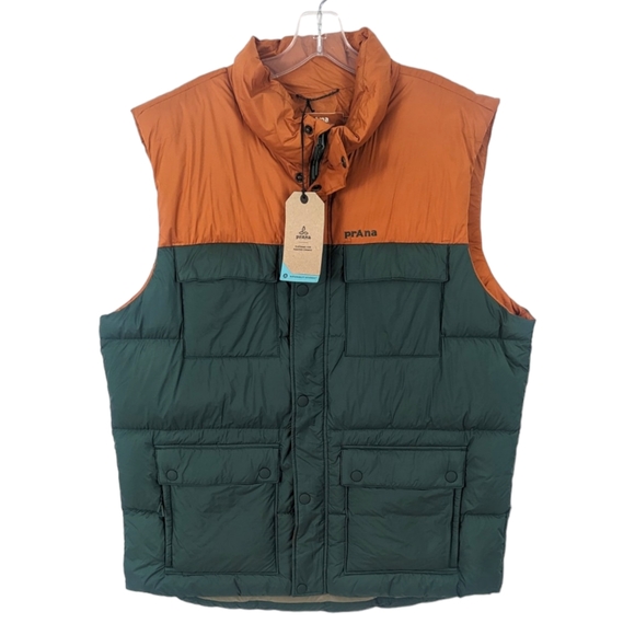 Prana Red Slate Puffer Vest Jacket NEW Mens XL Green Brown Down Insulted - Picture 1 of 12